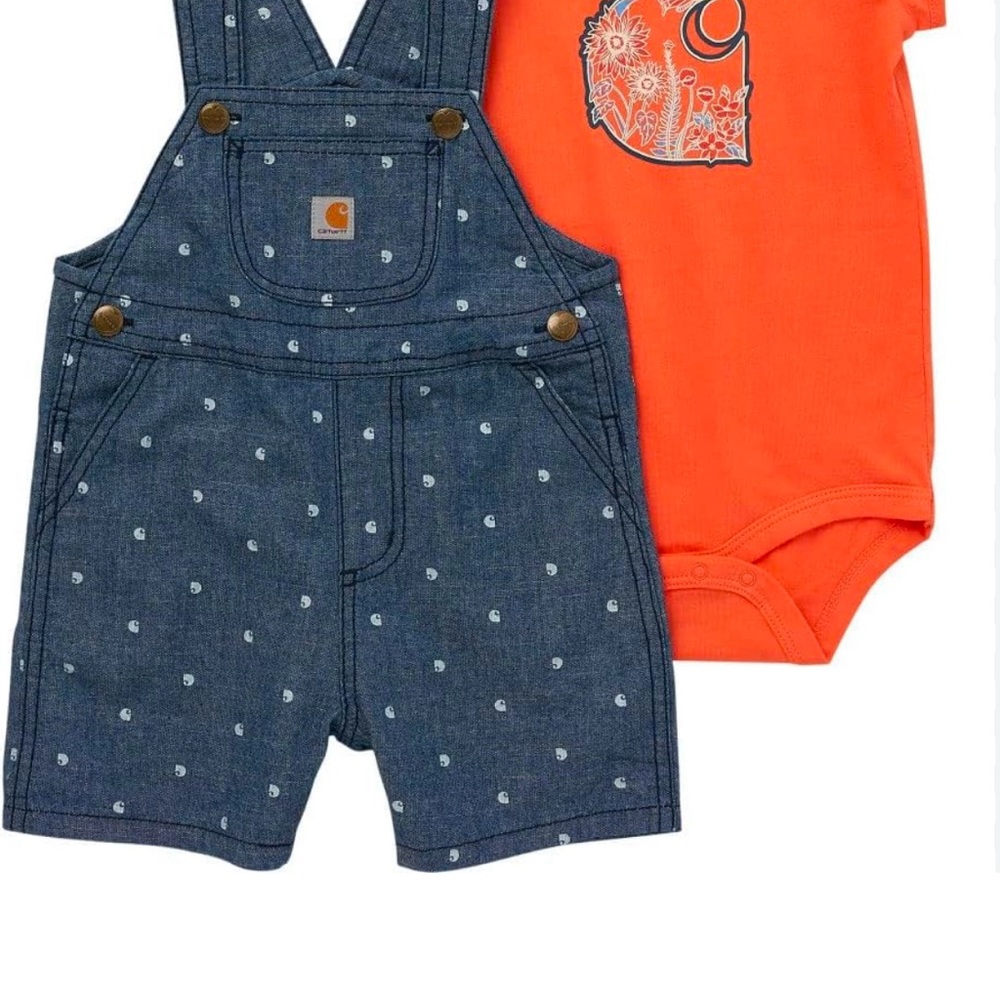 Carhartt Blue Denim Overalls with Orange Onesie